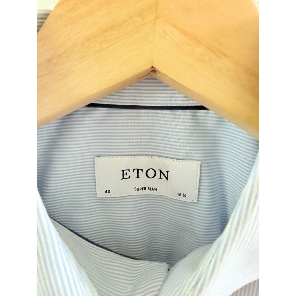 Eton - Slim Fit Dress Shirt - Blue Thin Stripes. 15 3/4 Non Wrinkle